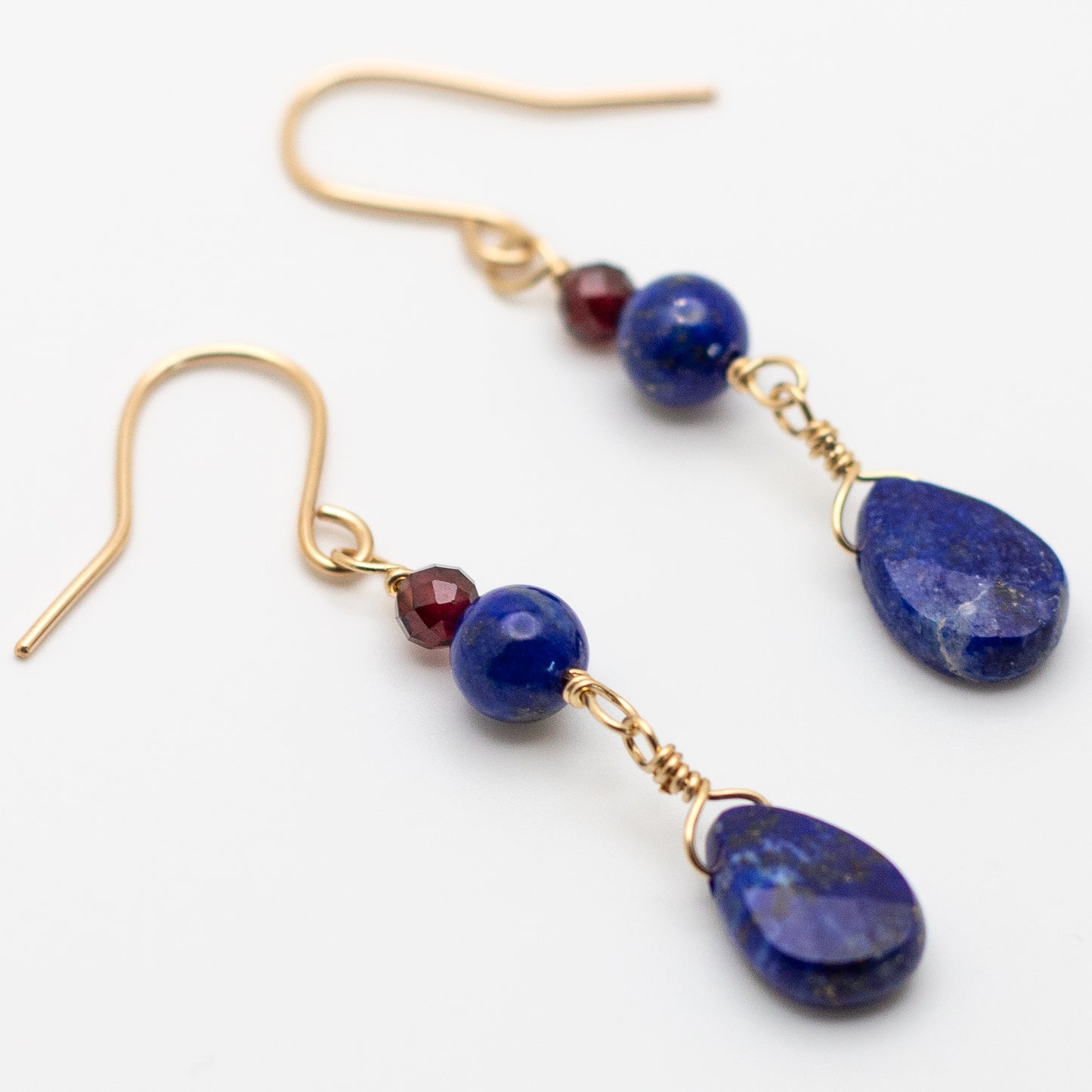 Lapis Lazuli & Garnet Earrings (14K Gold Filled)