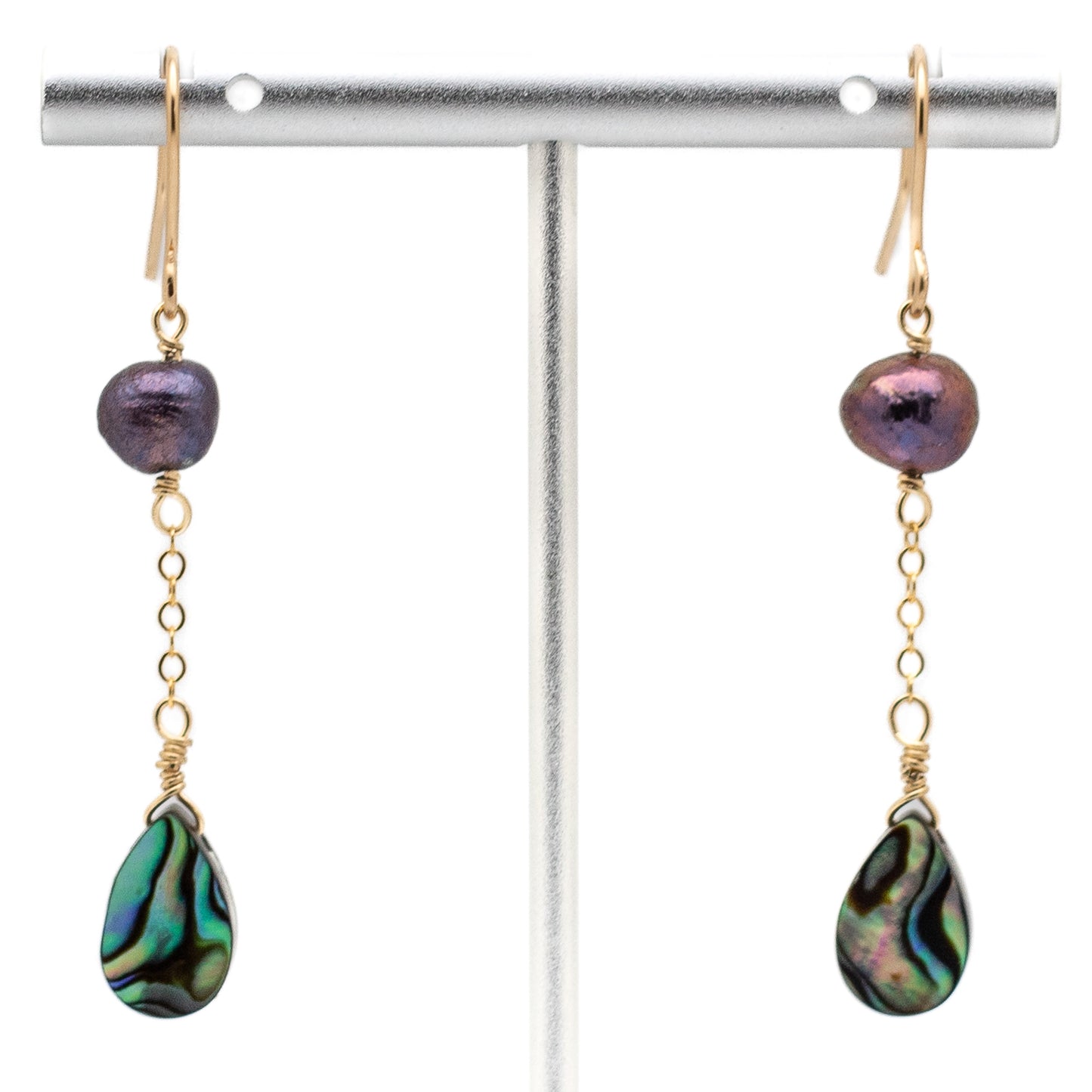 Abalone & Black Pearl Earrings (14K Gold Filled)
