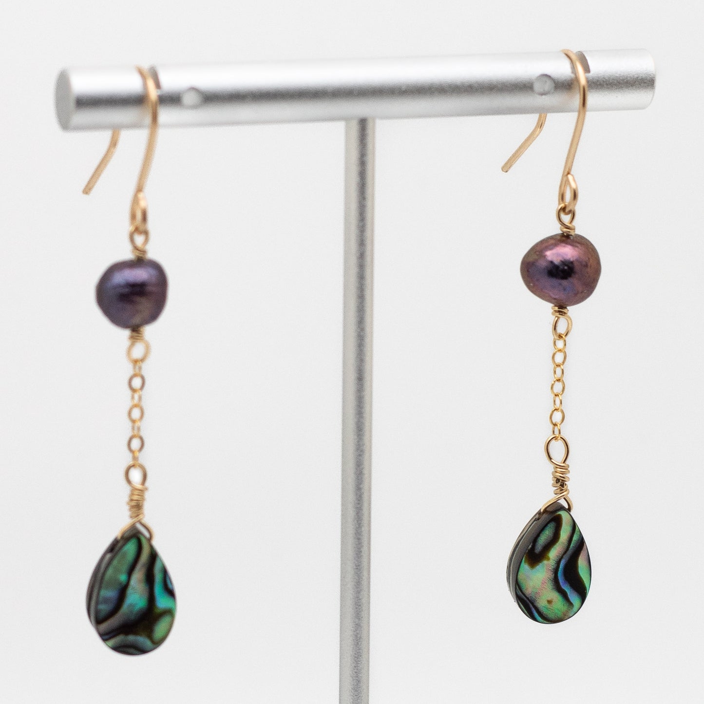 Abalone & Black Pearl Earrings (14K Gold Filled)