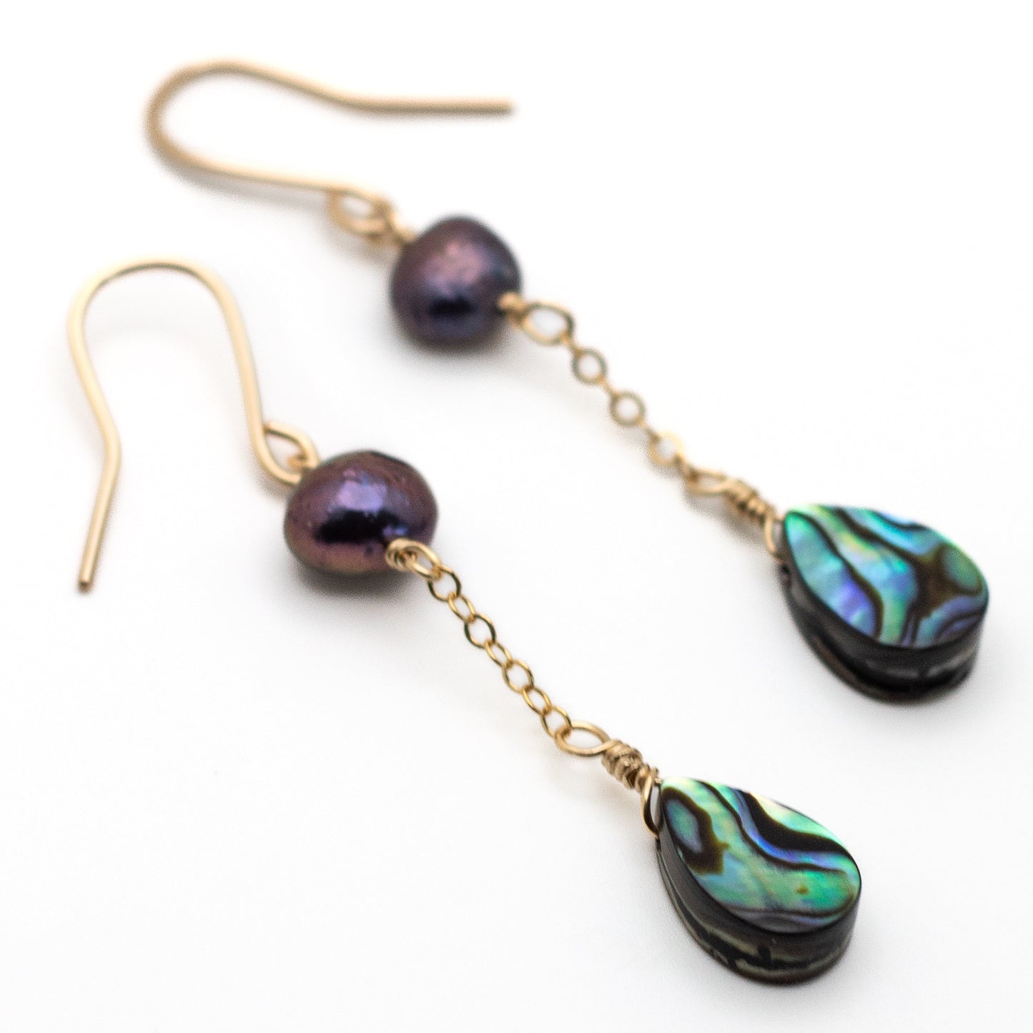 Abalone & Black Pearl Earrings (14K Gold Filled)
