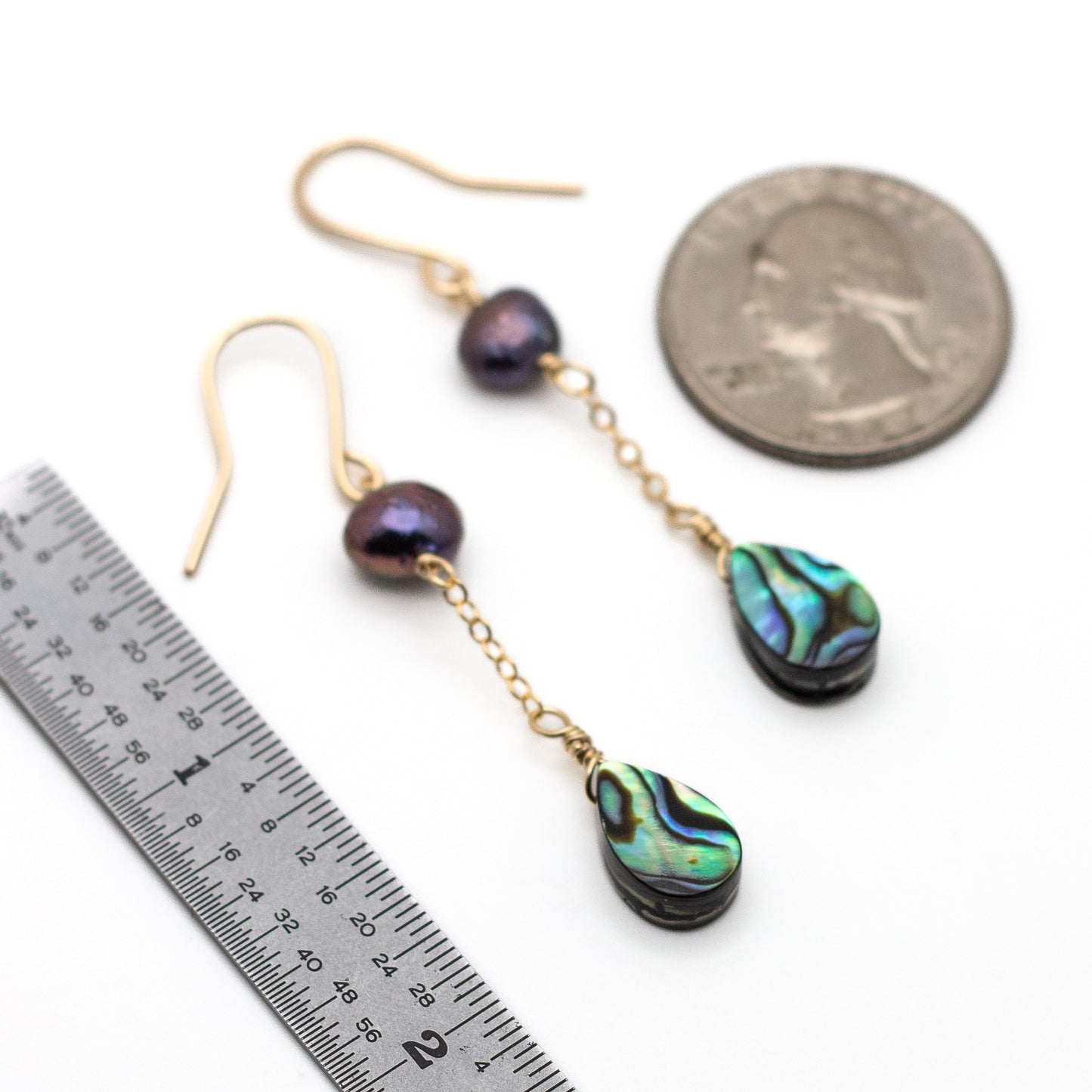 Abalone & Black Pearl Earrings (14K Gold Filled)