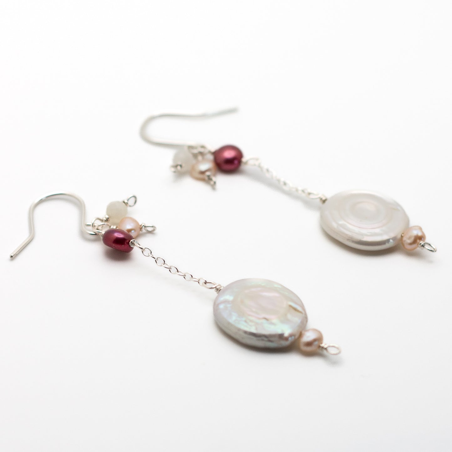 Coin Pearl Charm Earrings (Sterling Silver)