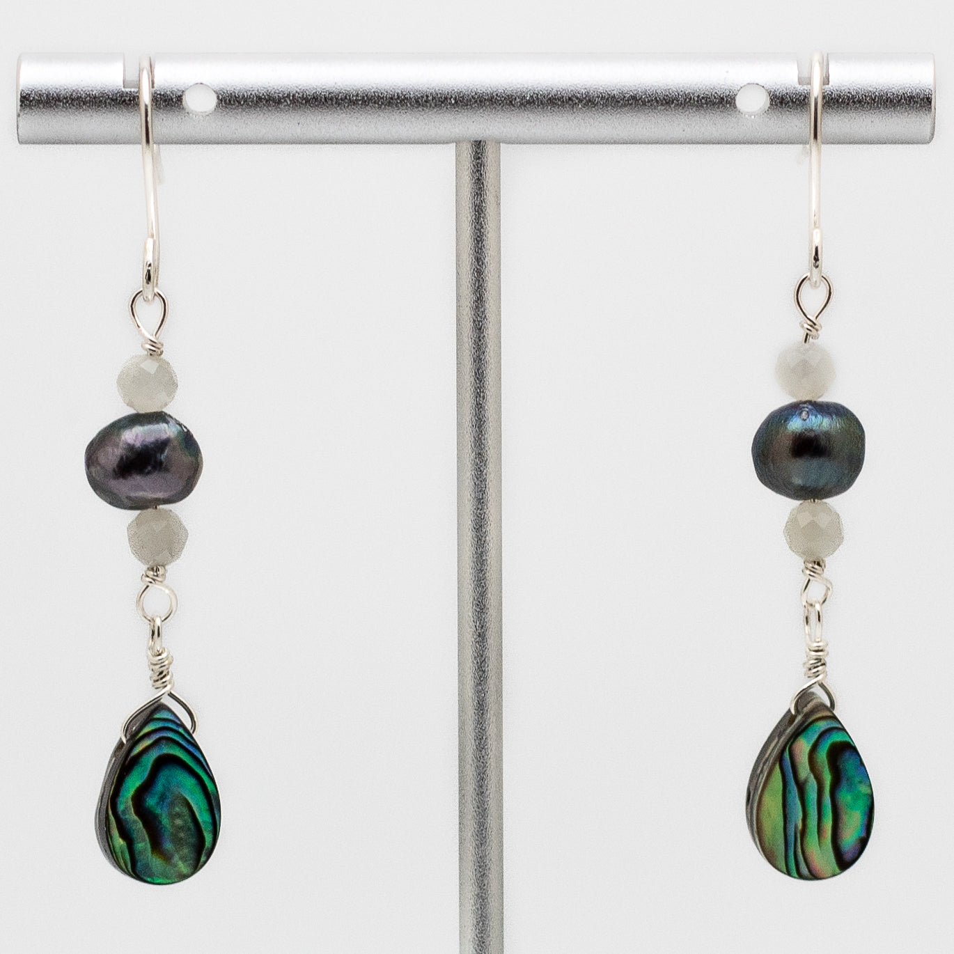 Abalone, Black Pearl & Moonstone Earrings (Sterling Silver)