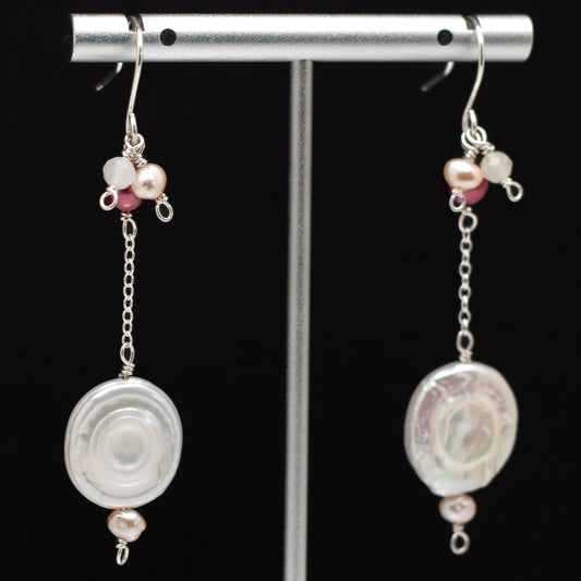 Coin Pearl Charm Earrings (Sterling Silver)