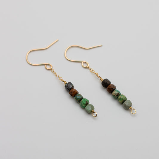 Microfaceted Cube Turquoise Drop Earrings (14K Gold Filled)