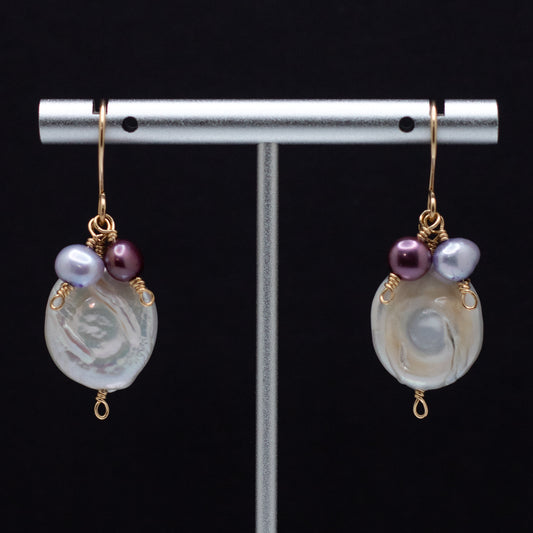 Coin Pearl Lavender & Hot Pink Charm Earrings (14K Gold Filled)