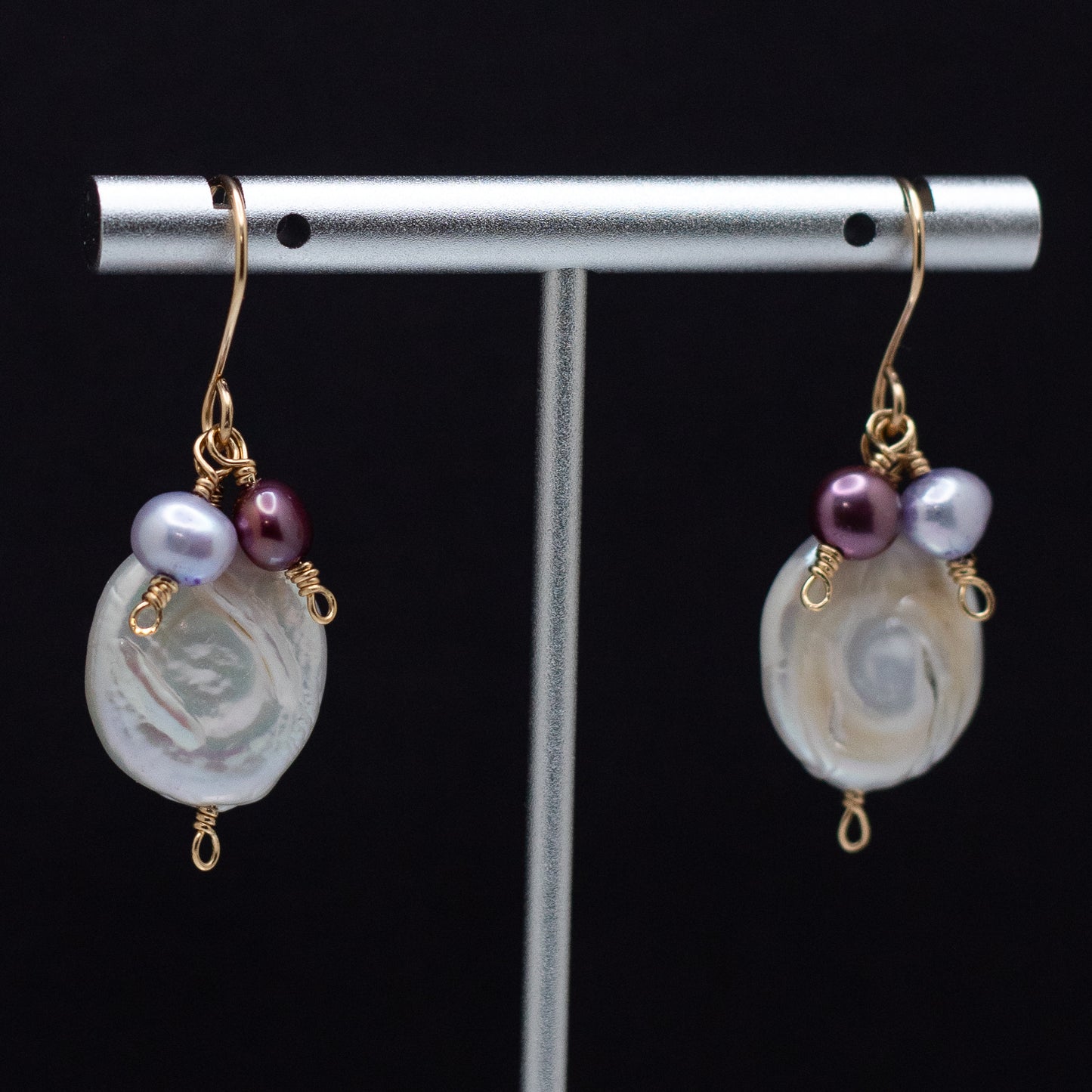 Coin Pearl Lavender & Hot Pink Charm Earrings (14K Gold Filled)
