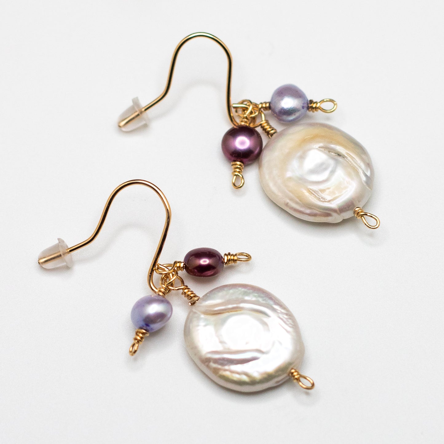 Coin Pearl Lavender & Hot Pink Charm Earrings (14K Gold Filled)