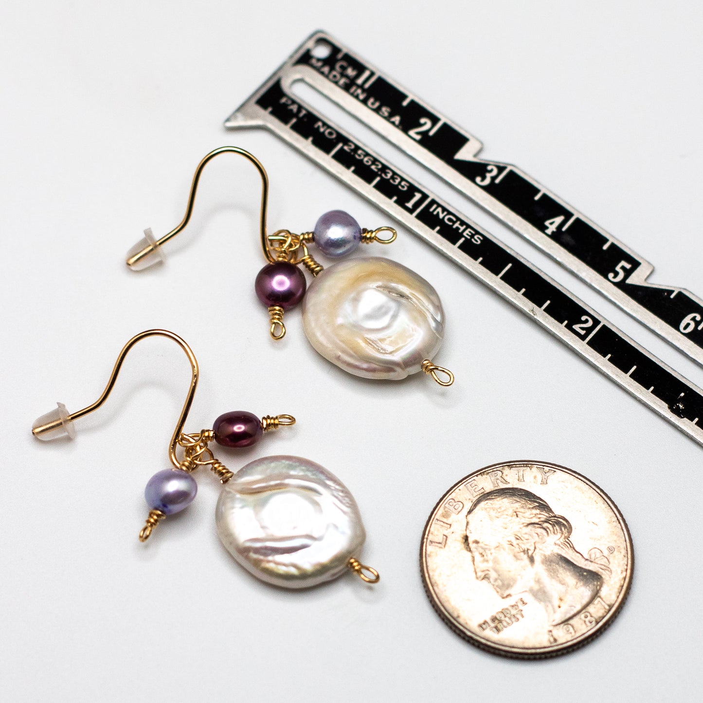 Coin Pearl Lavender & Hot Pink Charm Earrings (14K Gold Filled)