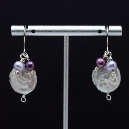 Coin Pearl Lavender & Hot Pink Charm Earrings (Sterling Silver)