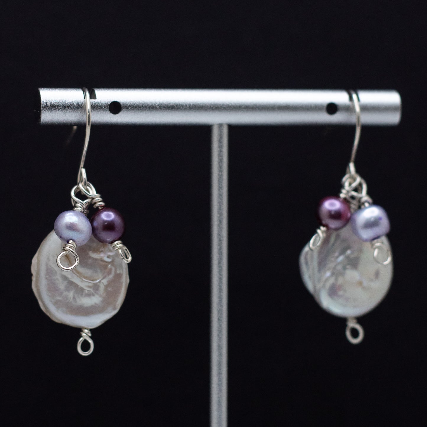 Coin Pearl Lavender & Hot Pink Charm Earrings (Sterling Silver)