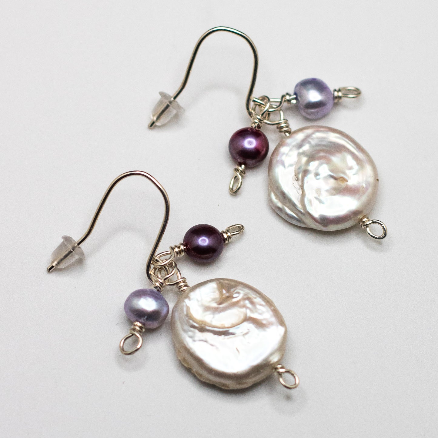 Coin Pearl Lavender & Hot Pink Charm Earrings (Sterling Silver)