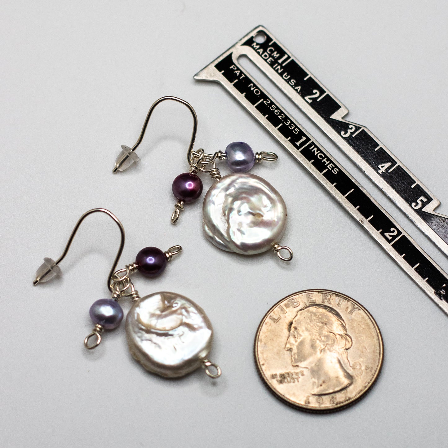 Coin Pearl Lavender & Hot Pink Charm Earrings (Sterling Silver)