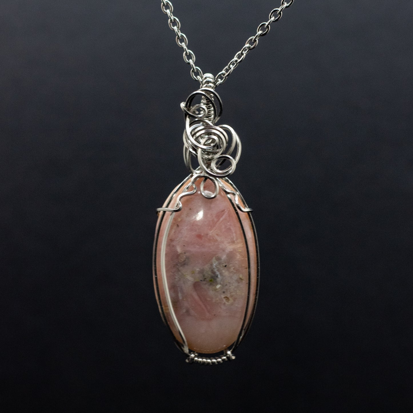 Pink Opal Wire Wrap Necklace