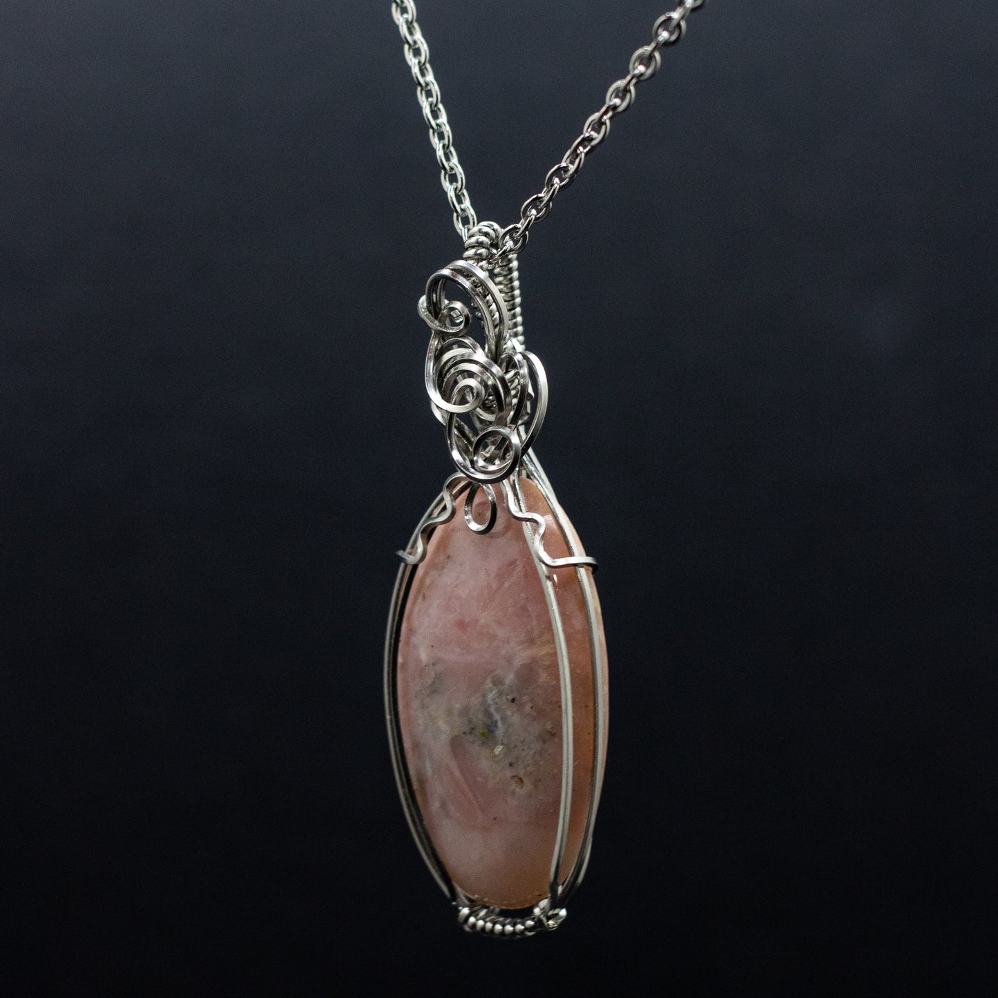 Pink Opal Wire Wrap Necklace