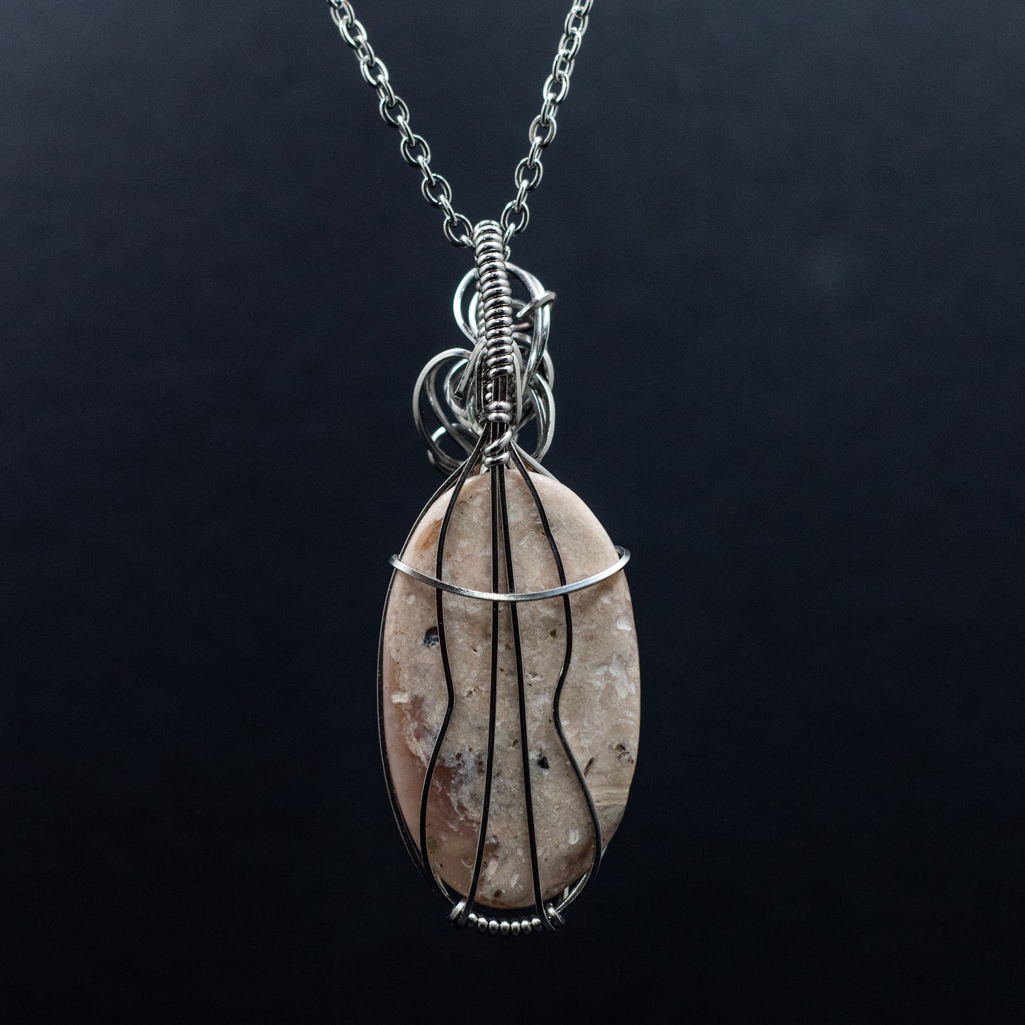 Pink Opal Wire Wrap Necklace