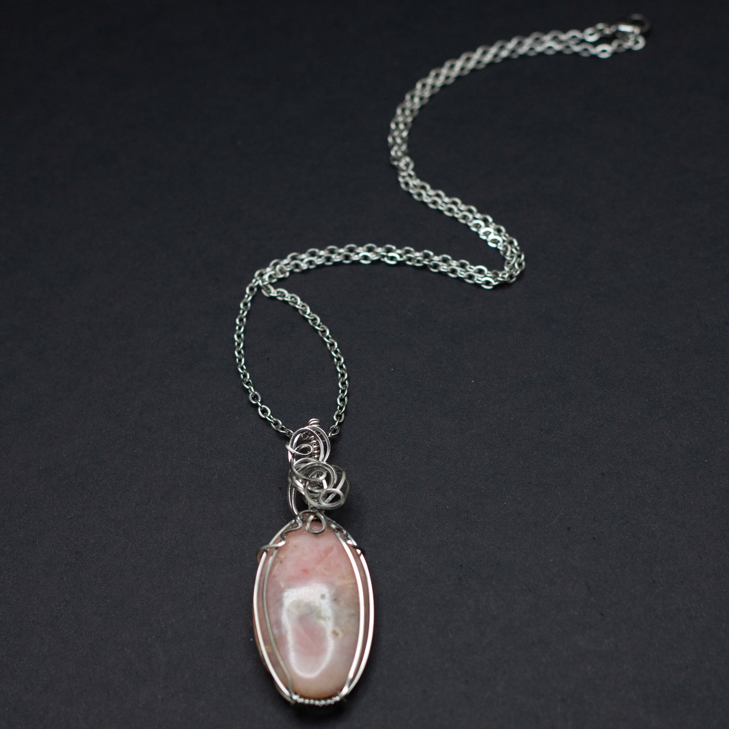 Pink Opal Wire Wrap Necklace