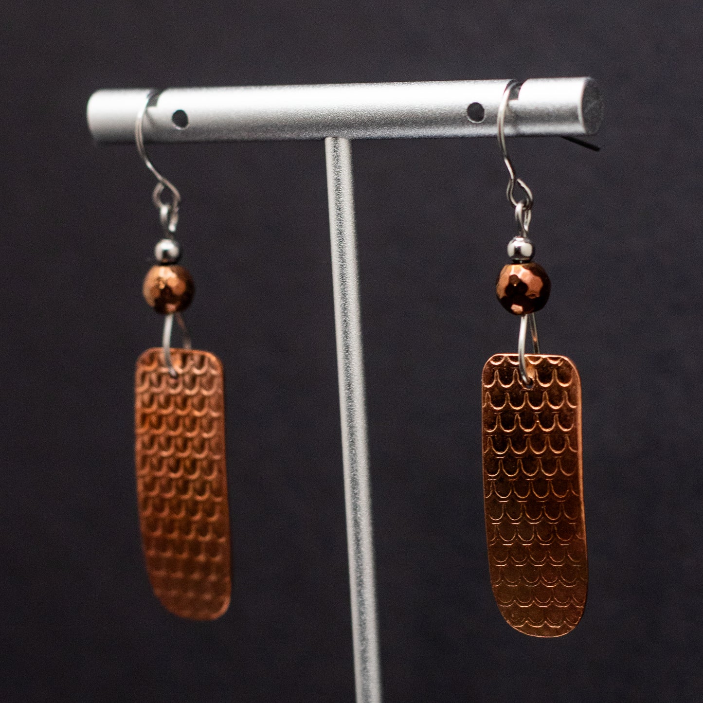 Scallop Textured Copper Earrings with Bronzite