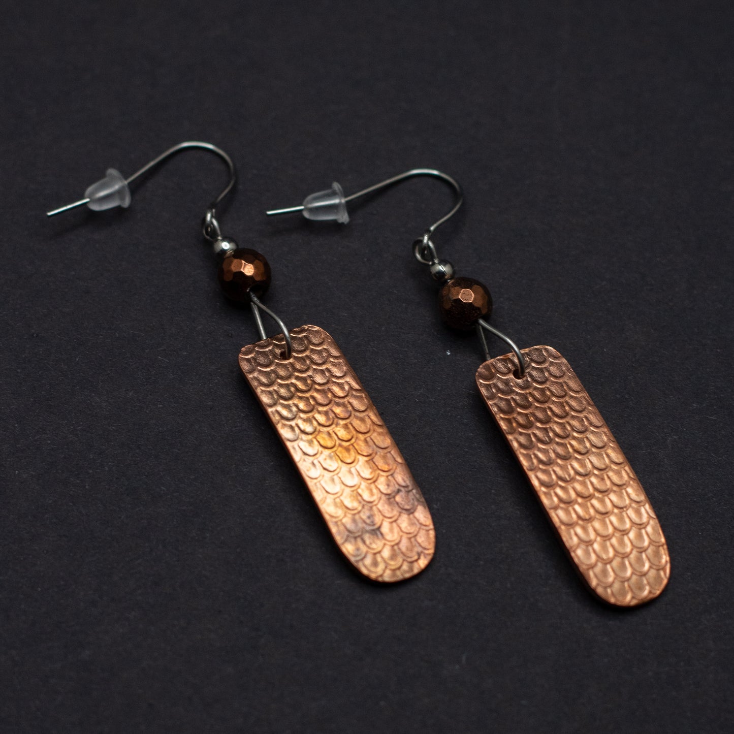 Scallop Textured Copper Earrings with Bronzite