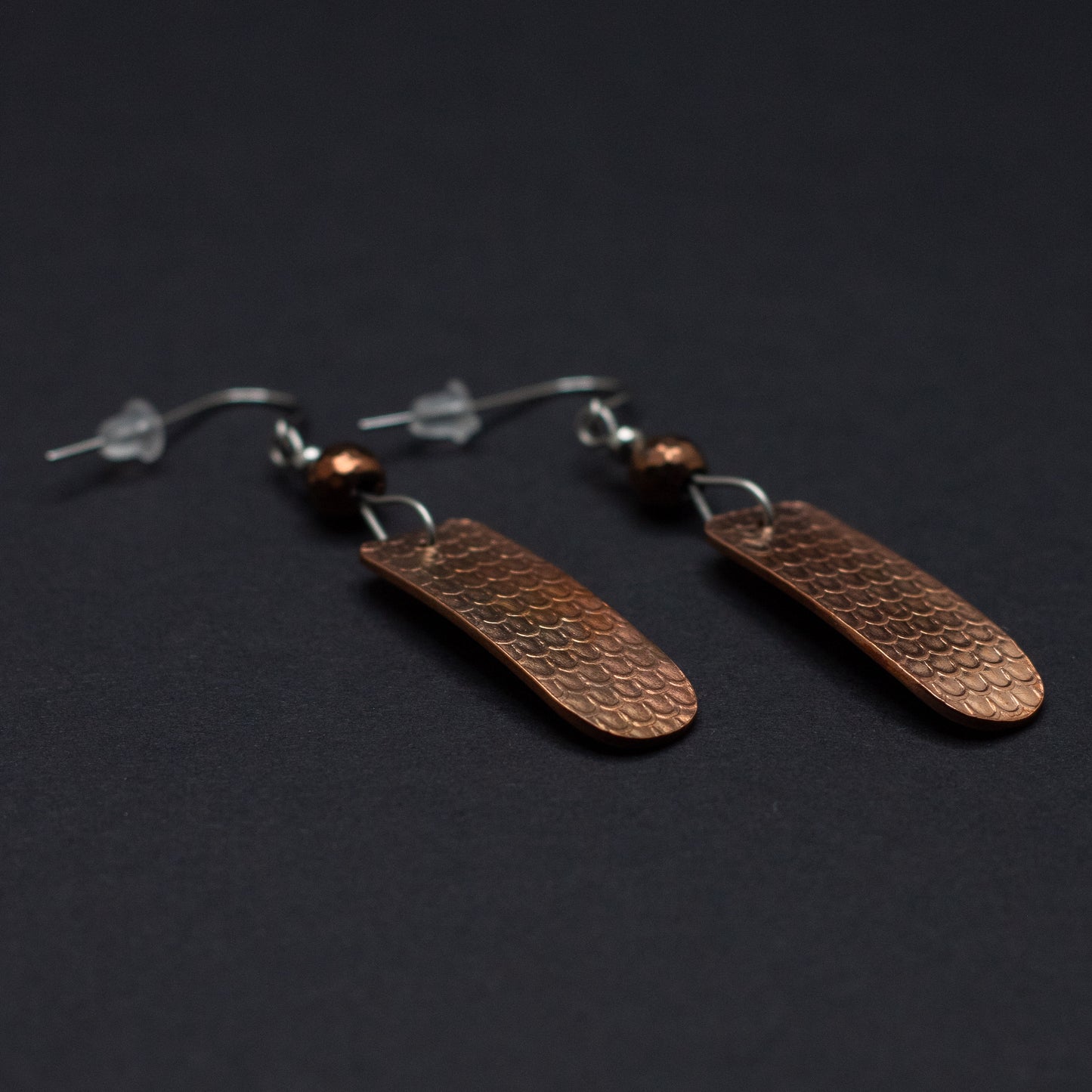 Scallop Textured Copper Earrings with Bronzite