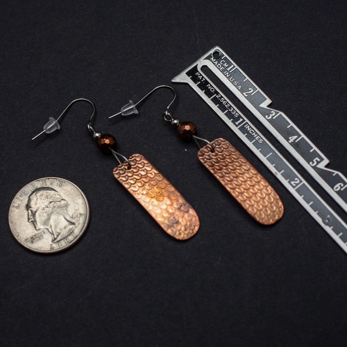 Scallop Textured Copper Earrings with Bronzite