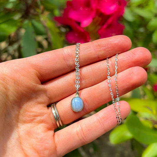 Blue Lace Agate Necklace (Sterling Silver)