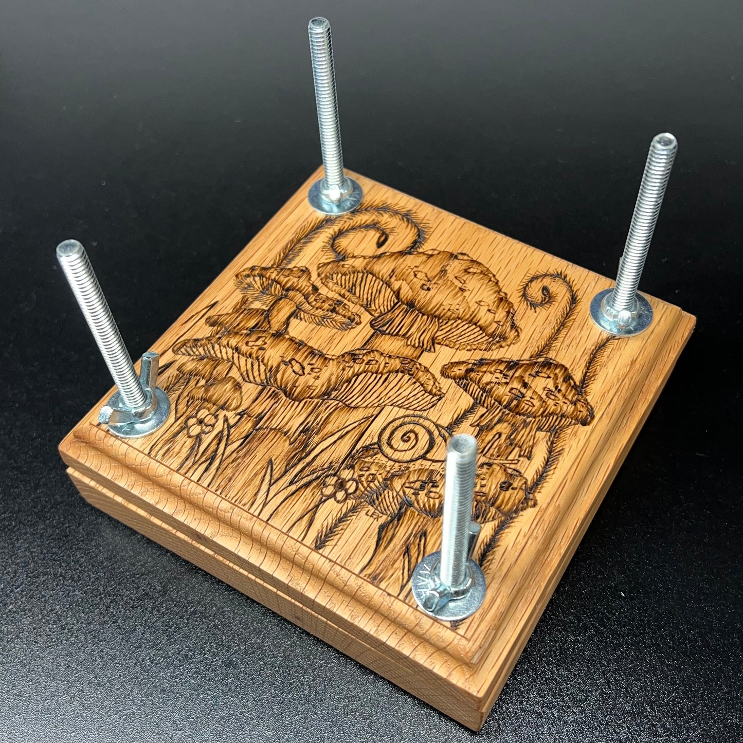 Mushroom with Snail Flower Press (5.5 x 5.5" Oak)