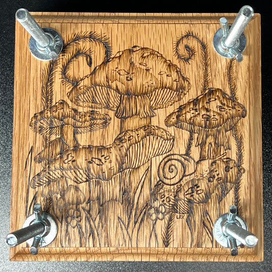 Mushroom with Snail Flower Press (5.5 x 5.5" Oak)