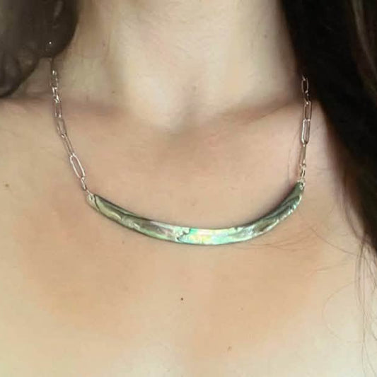 Abalone Bar Textured Paperclip Necklace