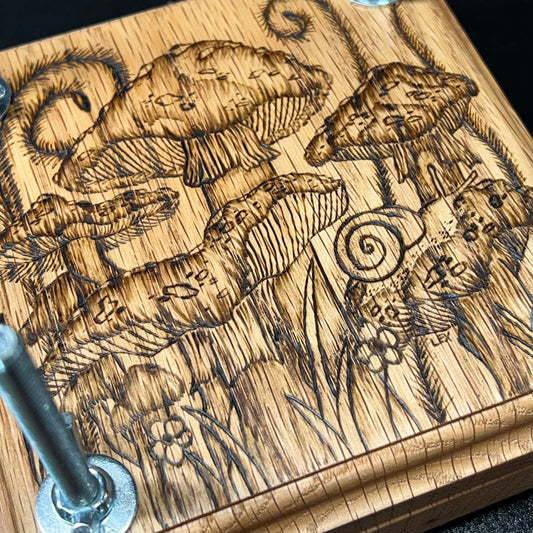 Mushroom with Snail Flower Press (5.5 x 5.5" Oak)