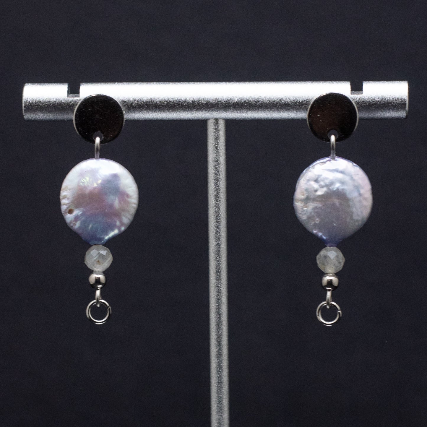 Lavender Coin Pearl & Labradorite Stud Earrings
