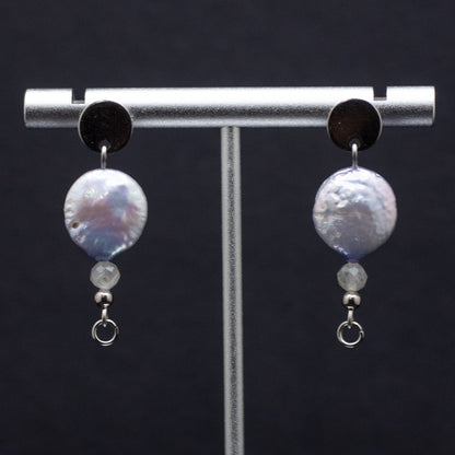 Lavender Coin Pearl & Labradorite Stud Earrings