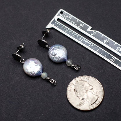 Lavender Coin Pearl & Labradorite Stud Earrings