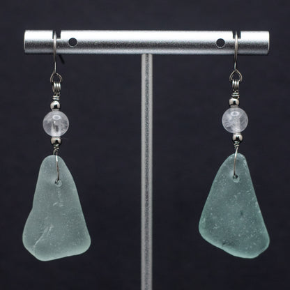 Aqua Beach Glass & Quartz Earrings - Nova Scotia