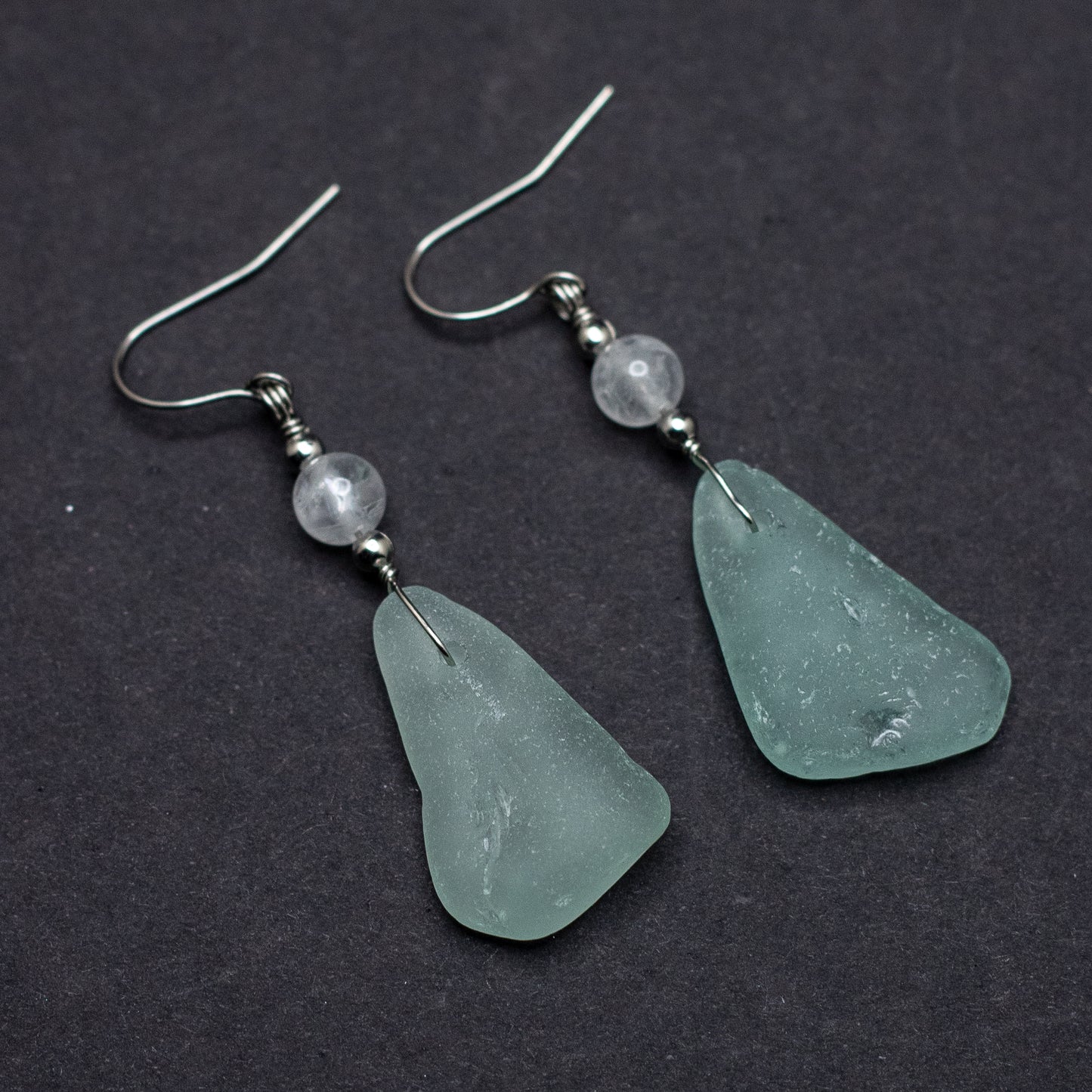 Aqua Beach Glass & Quartz Earrings - Nova Scotia