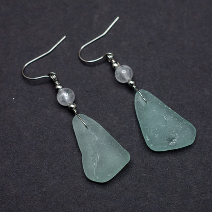 Aqua Beach Glass & Quartz Earrings - Nova Scotia