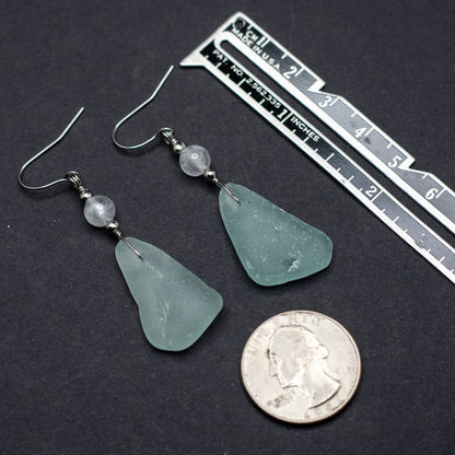 Aqua Beach Glass & Quartz Earrings - Nova Scotia