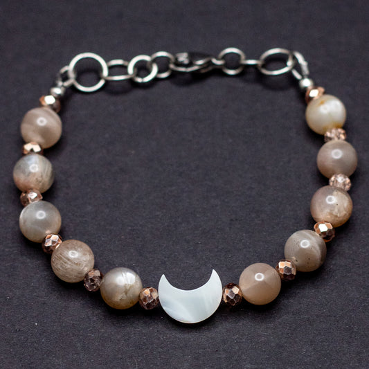 Crescent Mother of Pearl Moon & Moonstone Bracelet