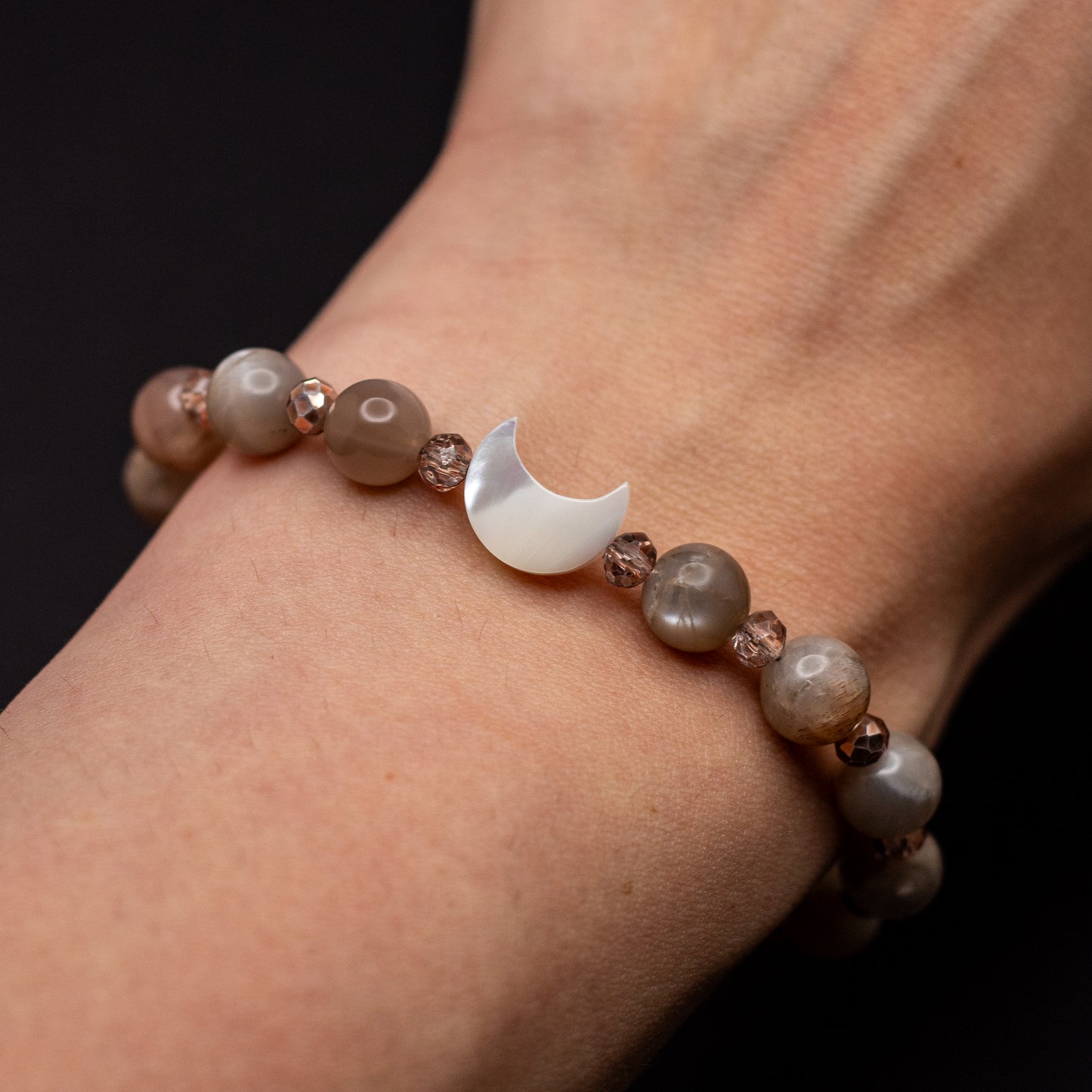 Crescent Mother of Pearl Moon & Moonstone Bracelet