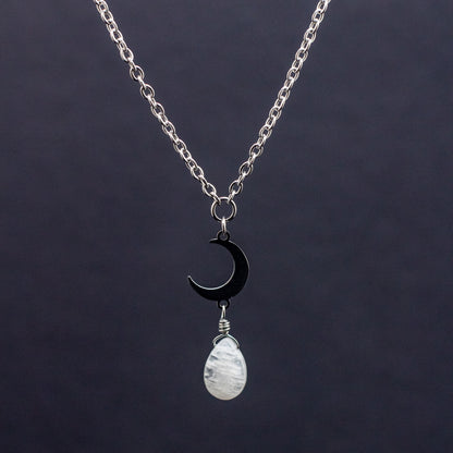 Blue Moonstone & Crescent Moon Necklace