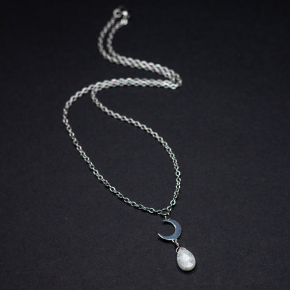 Blue Moonstone & Crescent Moon Necklace