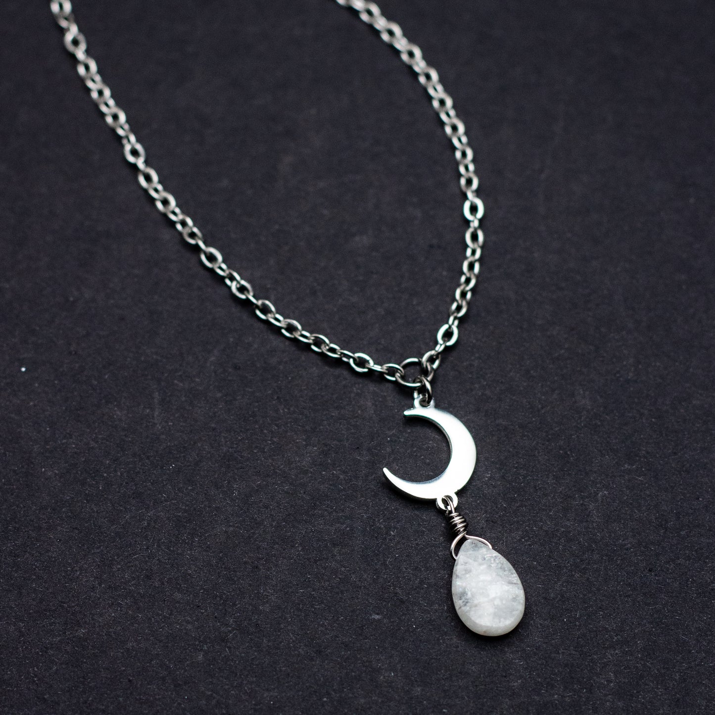 Blue Moonstone & Crescent Moon Necklace