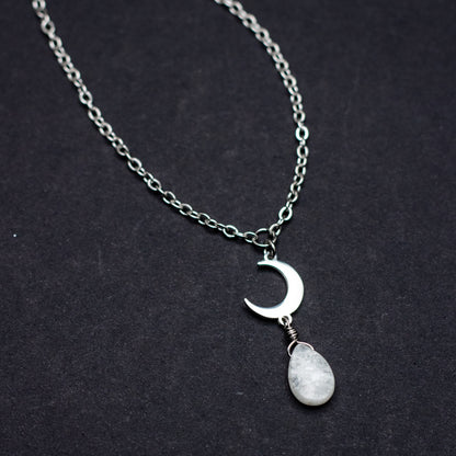 Blue Moonstone & Crescent Moon Necklace