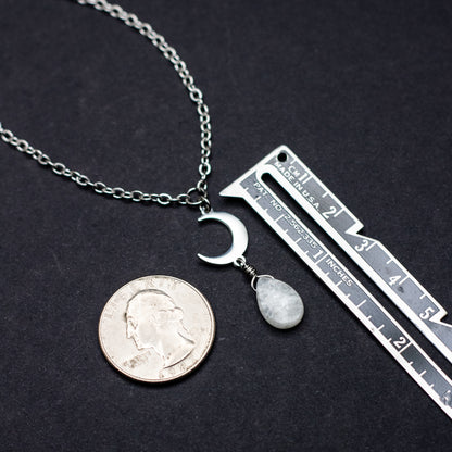 Blue Moonstone & Crescent Moon Necklace