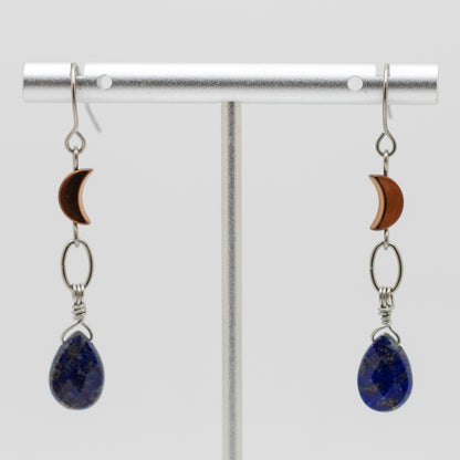 Lapis Lazuli & Bronze Hematite Moon Earrings