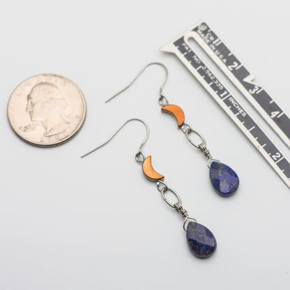 Lapis Lazuli & Bronze Hematite Moon Earrings