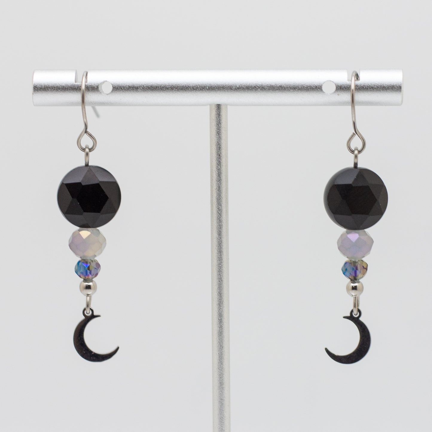 Onyx & Crescent Moon Earrings