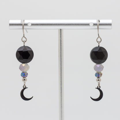 Onyx & Crescent Moon Earrings