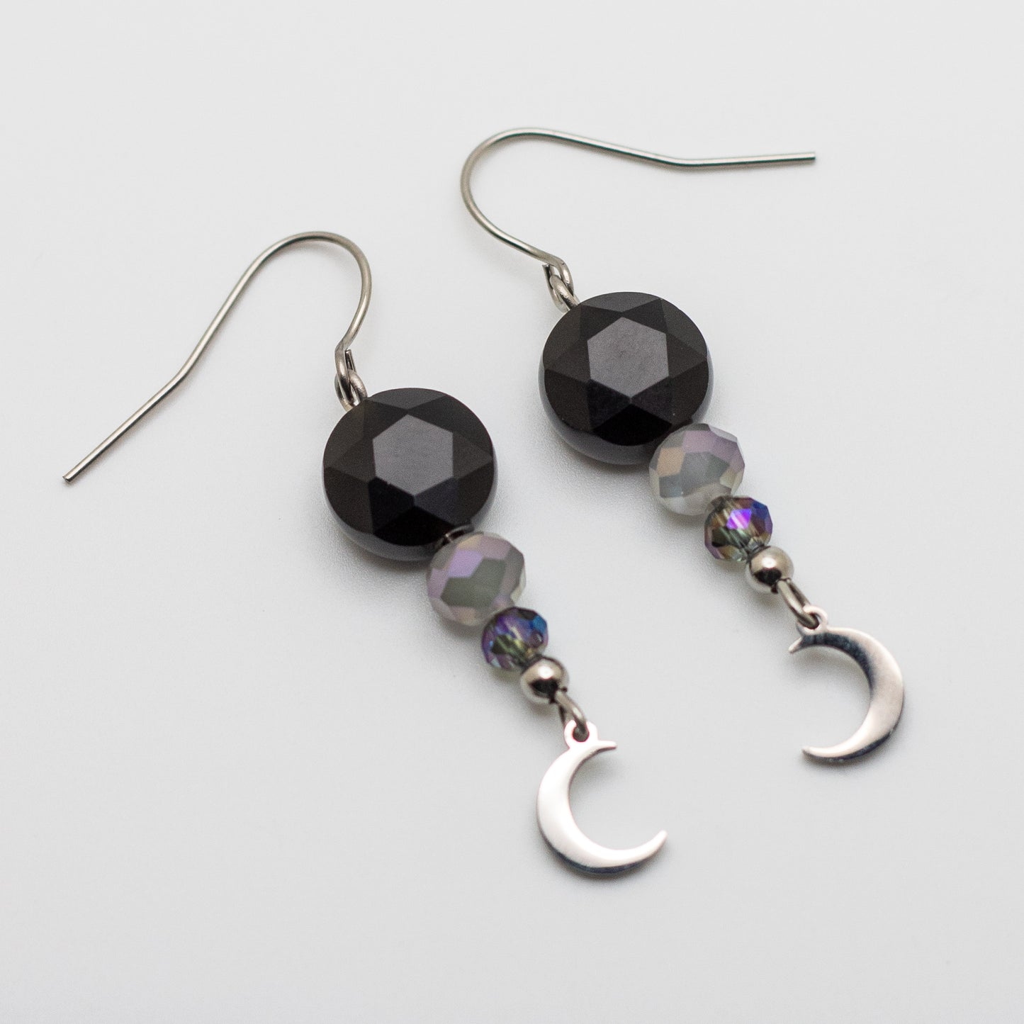 Onyx & Crescent Moon Earrings