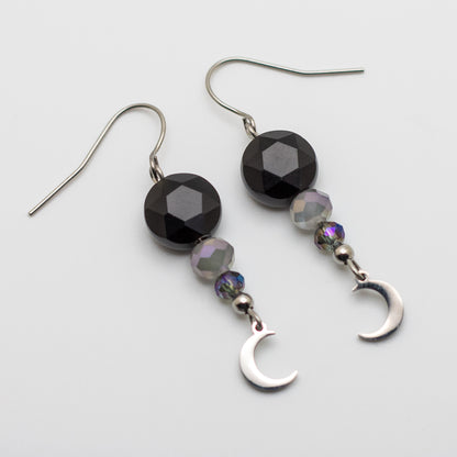 Onyx & Crescent Moon Earrings